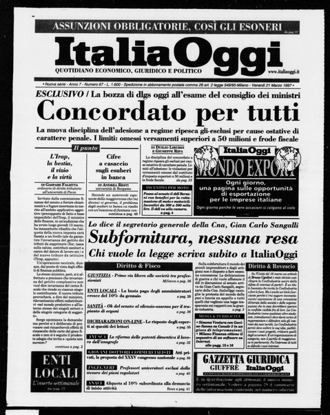 Italia oggi : quotidiano di economia finanza e politica